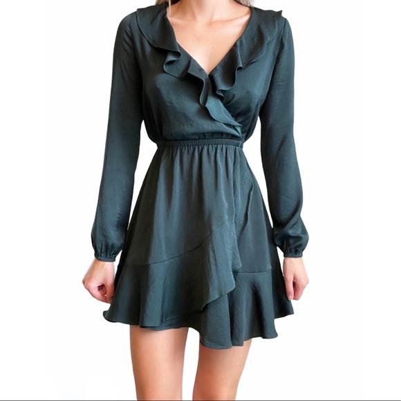 Express Dark Green Long Sleeve Dress 